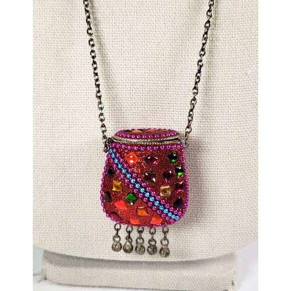 Unbranded Handbags - Vintage Tibetan Metal Cash Pill Stash Pouch Red Amulet Tincture Dangler 32" RARE